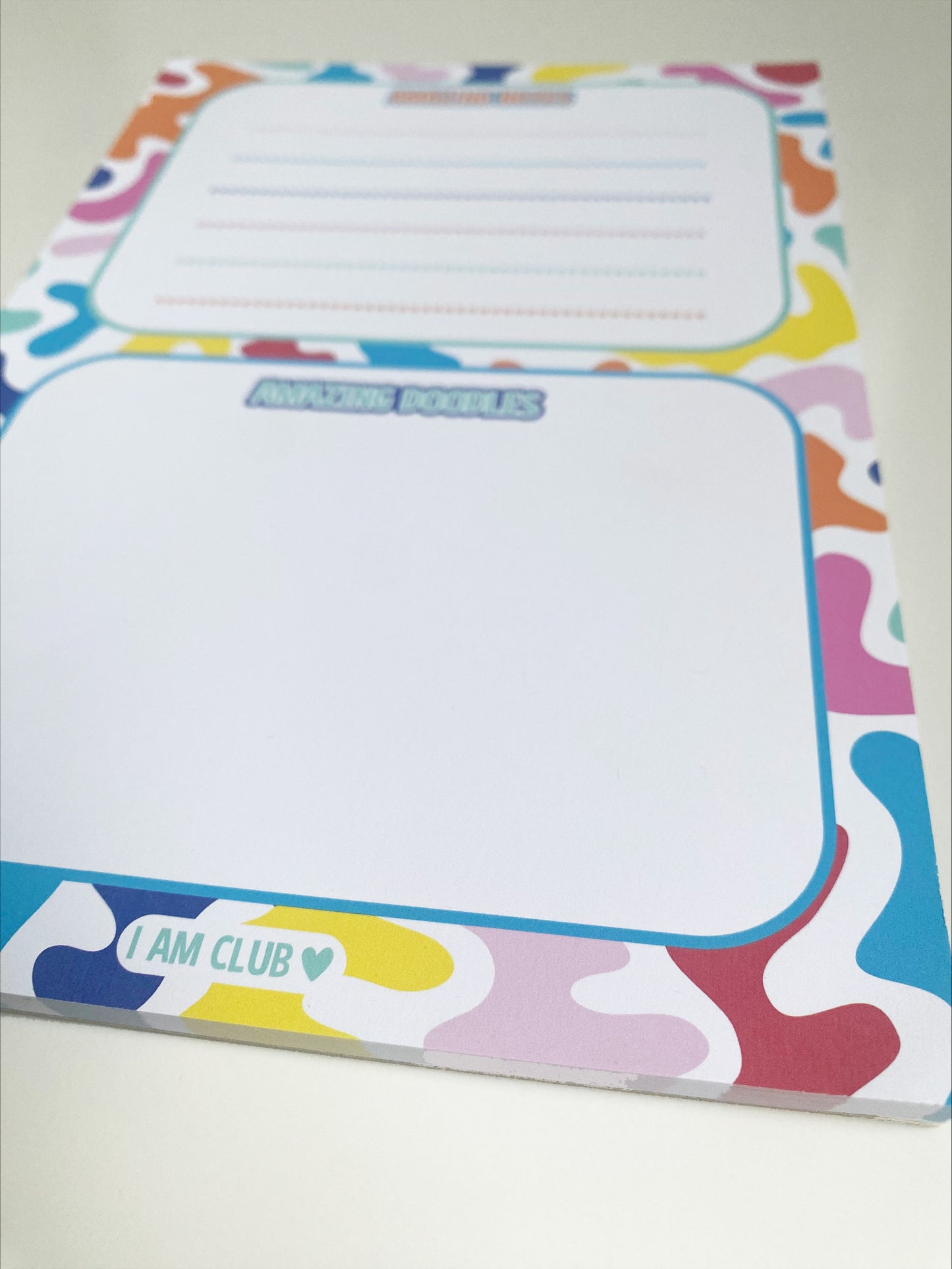 Amazing notepad, a notepad that has space for children to write their notes and fun thoughts and an area for fun doodles.