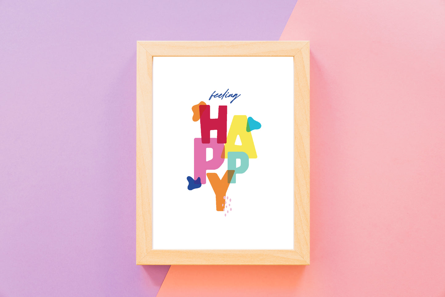 feeling happy mock up on a pink and purple background