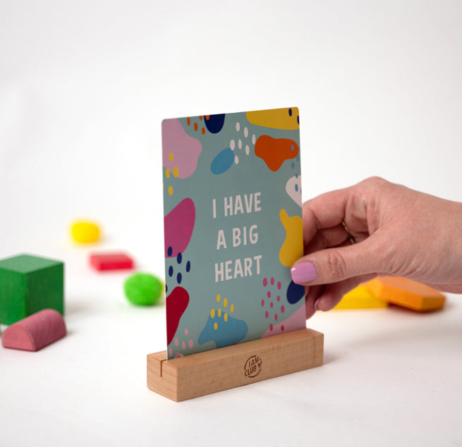 i have a big heart affirmation card for children in a wooden stand