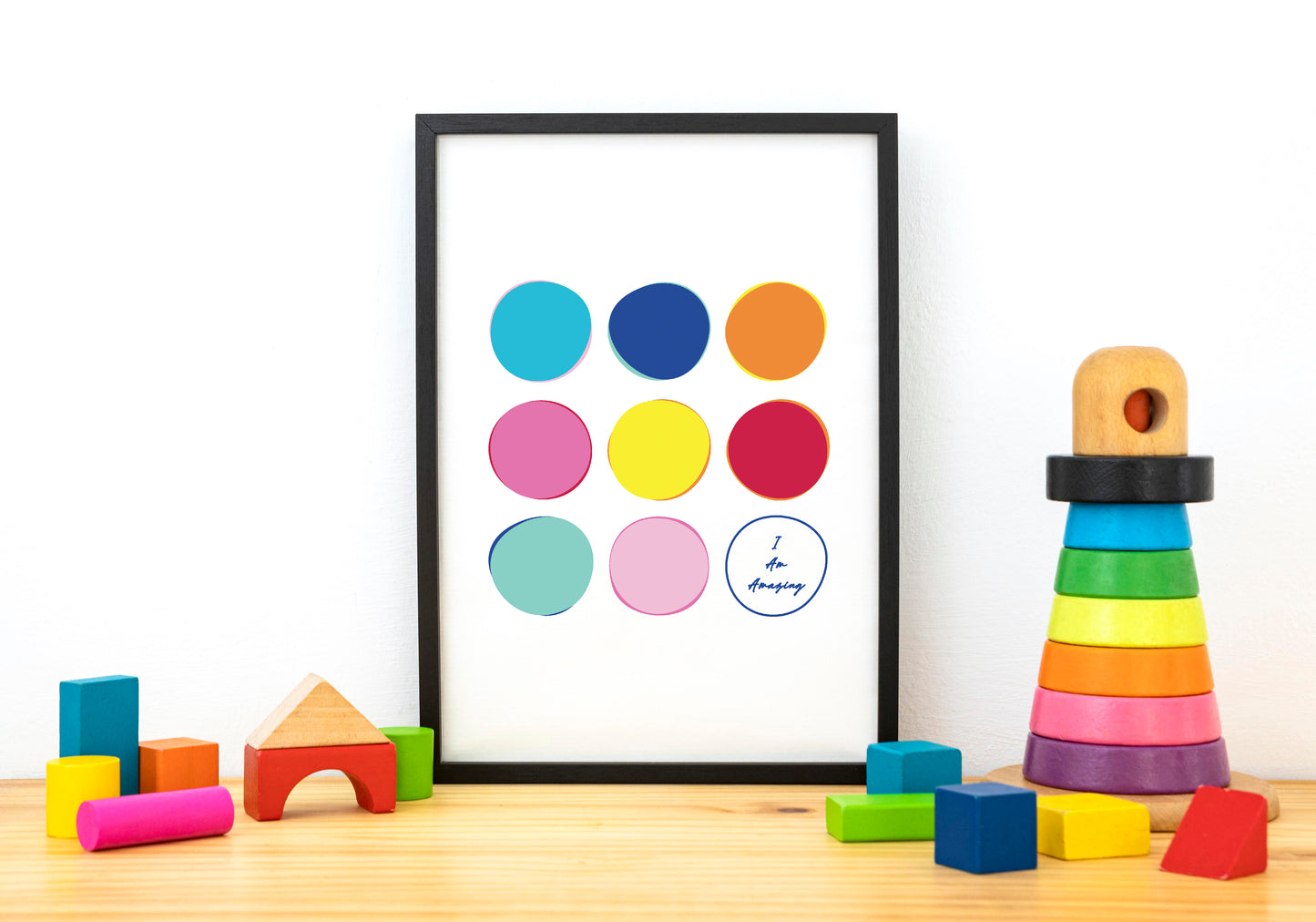 circles poster mock up with black frame