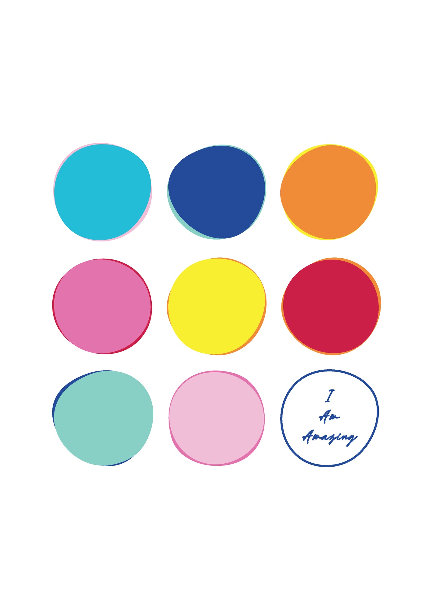9 coloured circles one filled with i am amazing