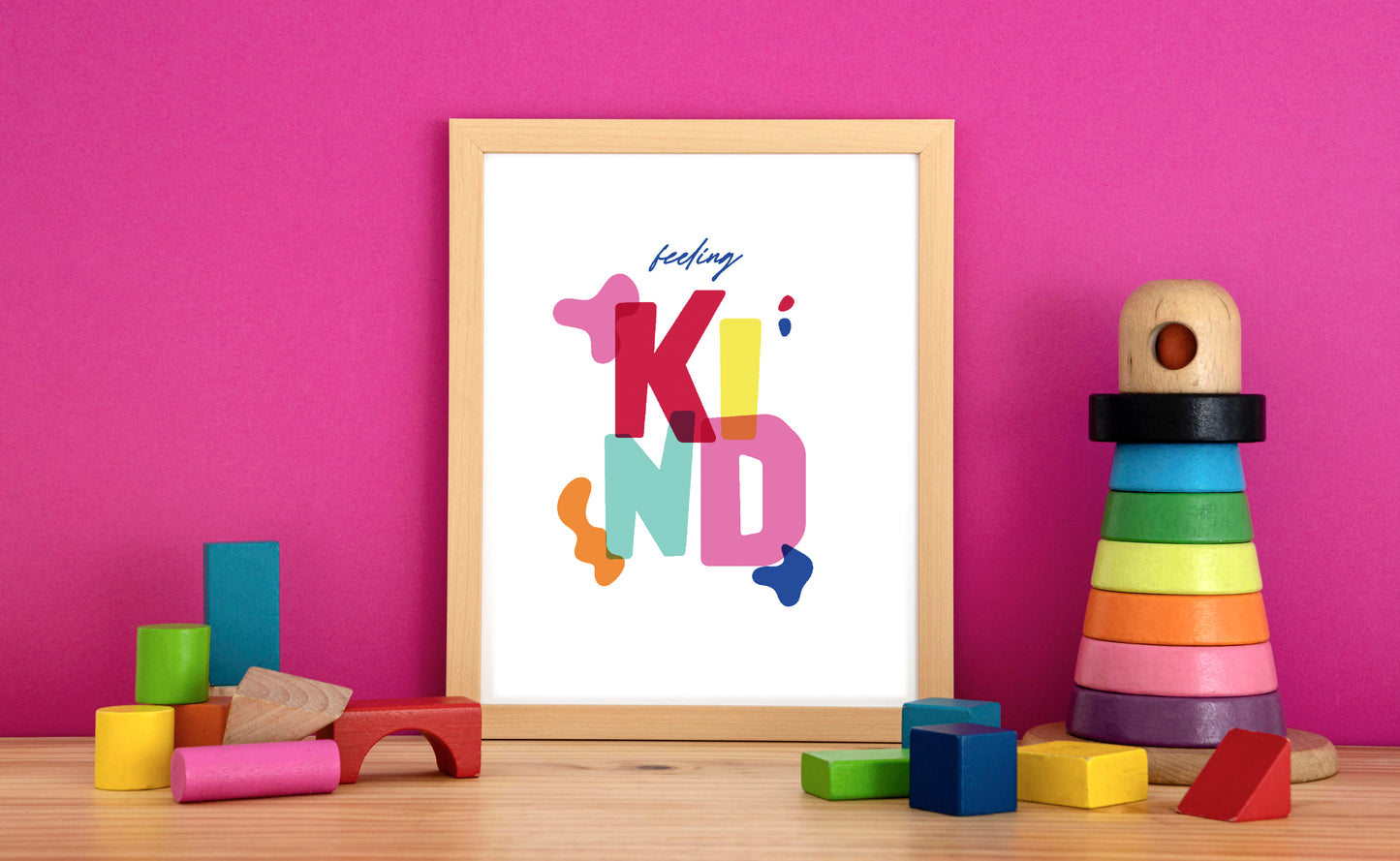 feeling kind mock up on a pink wall