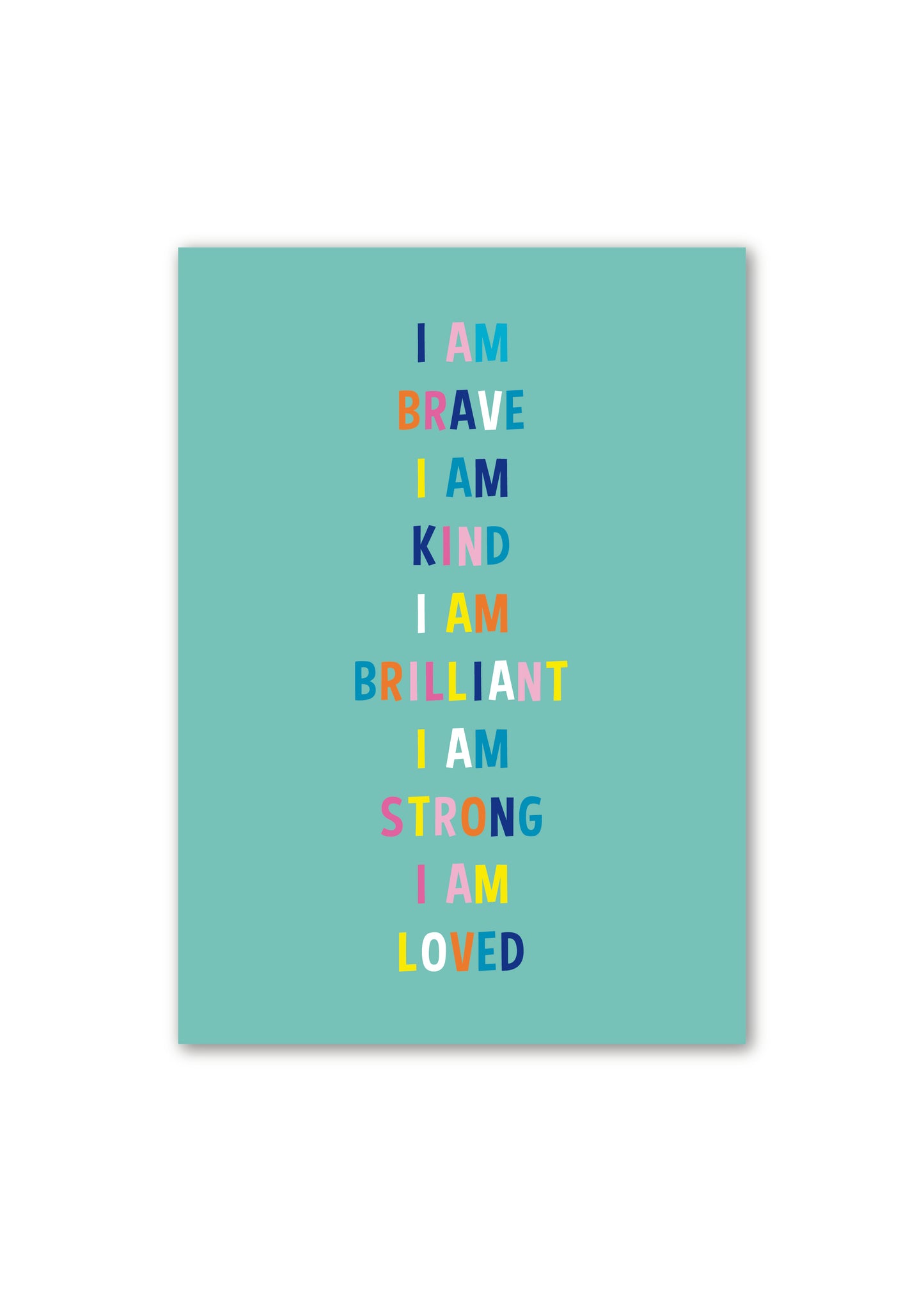 green affirmation poster with multi coloured text
