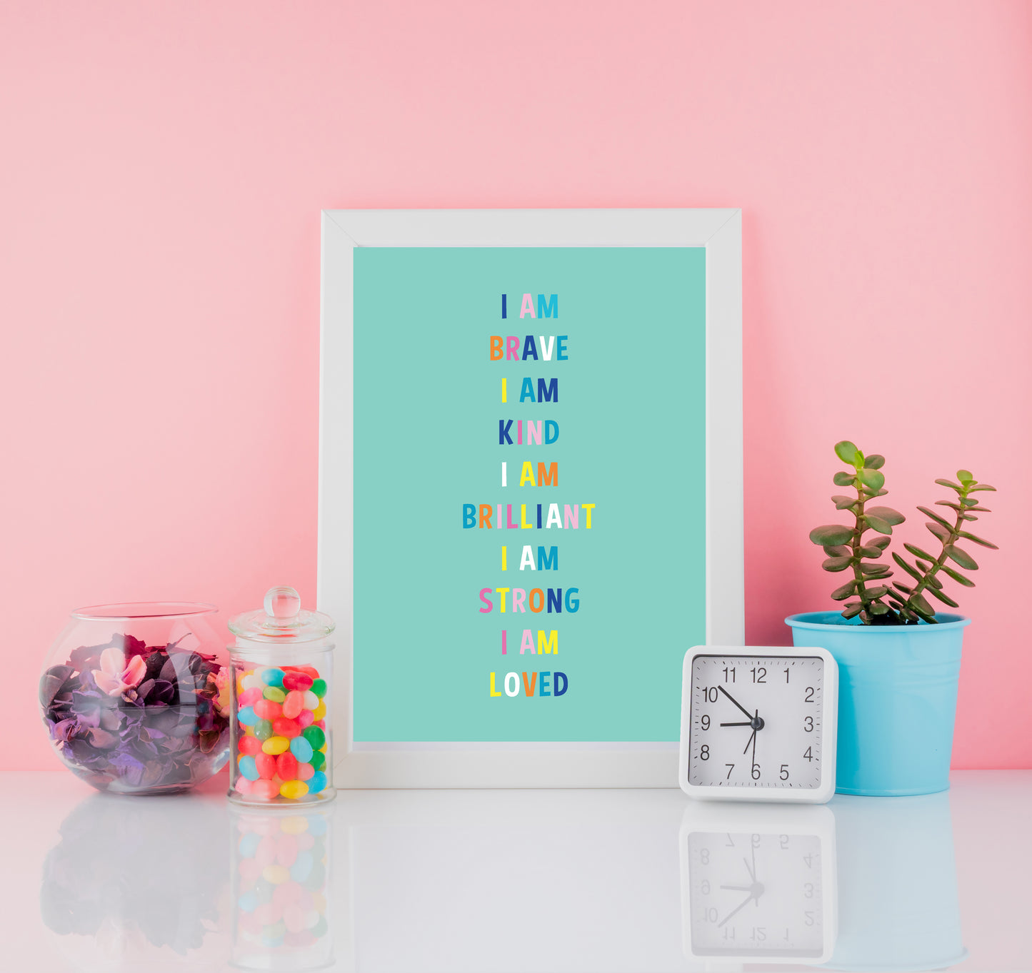 green affirmation poster in a mock up frame