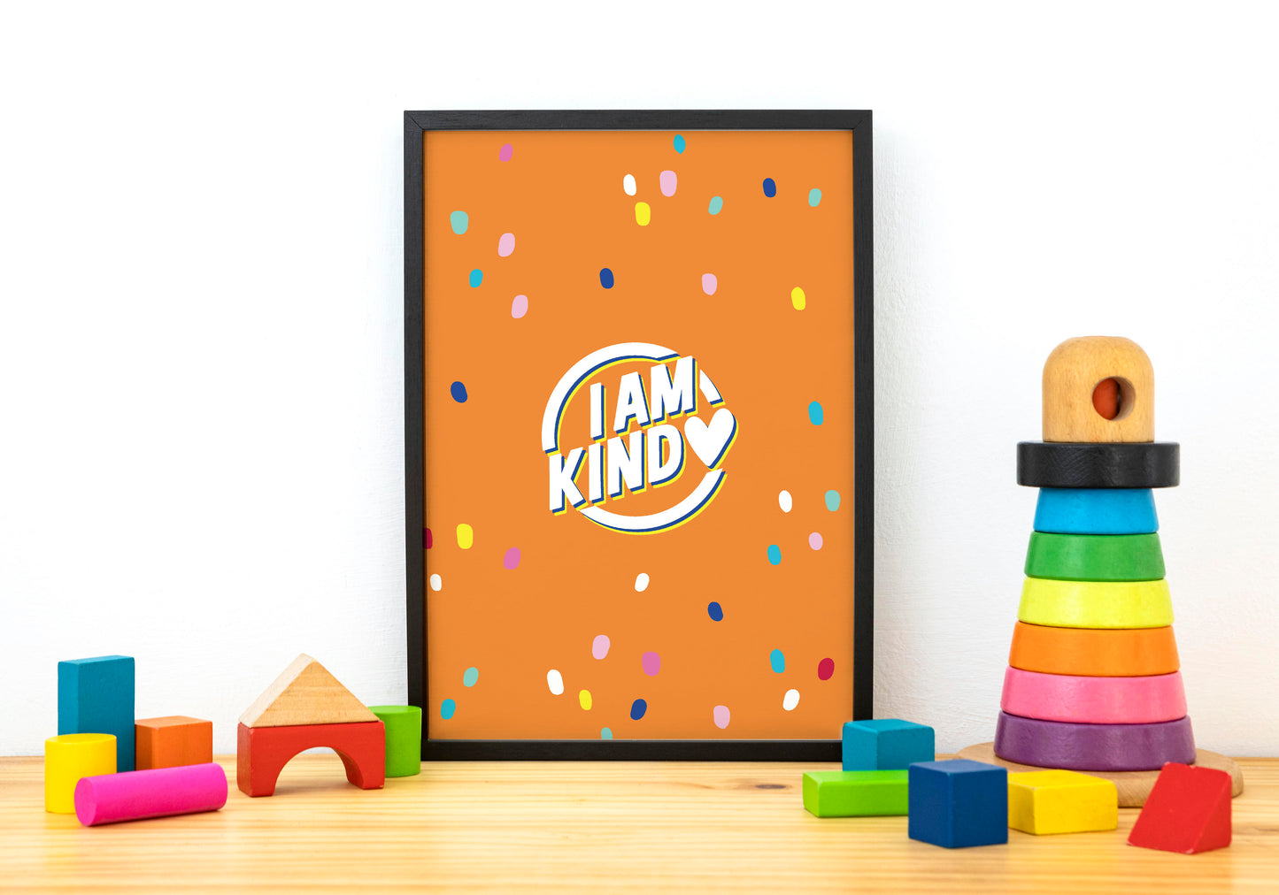 i am kind orange mockup poster childrens affirmations with black frame