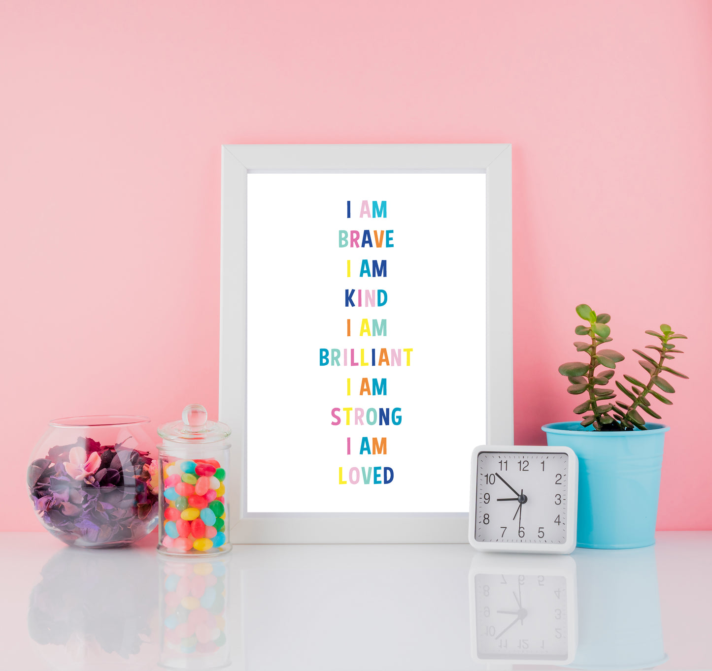 white children's affirmation poster with multi coloured text