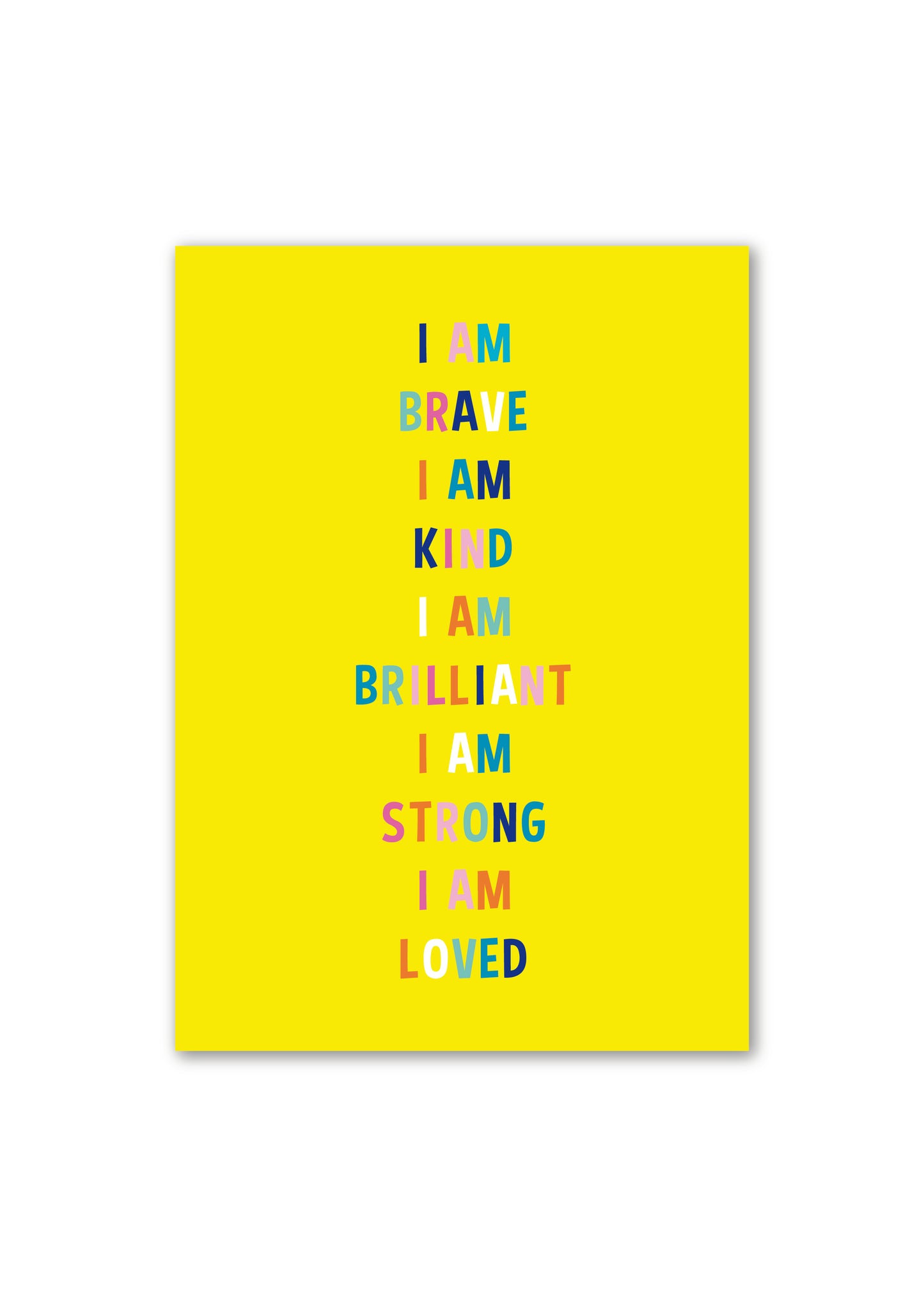 yellow affirmation poster with mutil coloured writing
