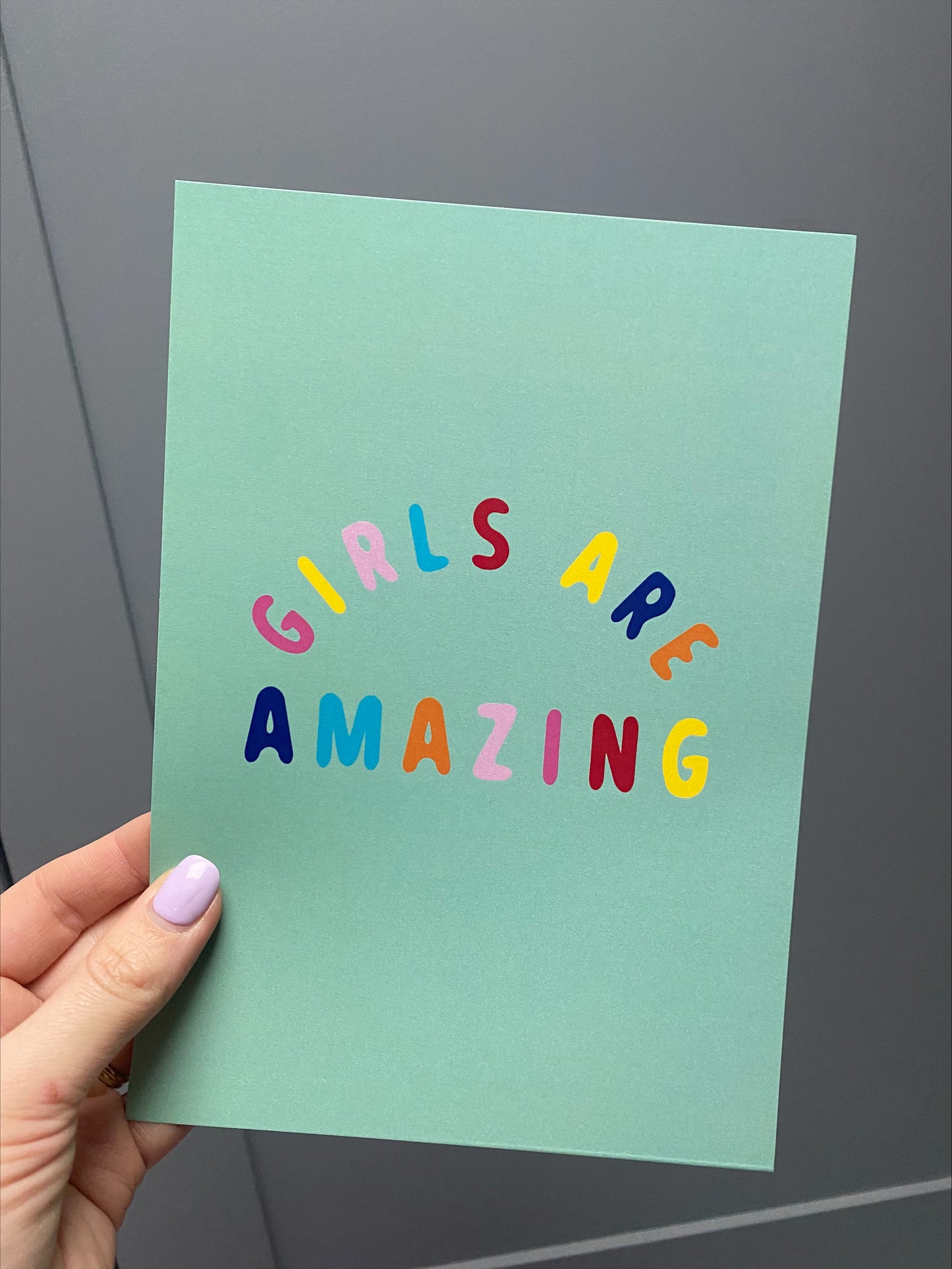 Girls Are Amazing Affirmation Poster in Green – Positive Wall Art for Kids