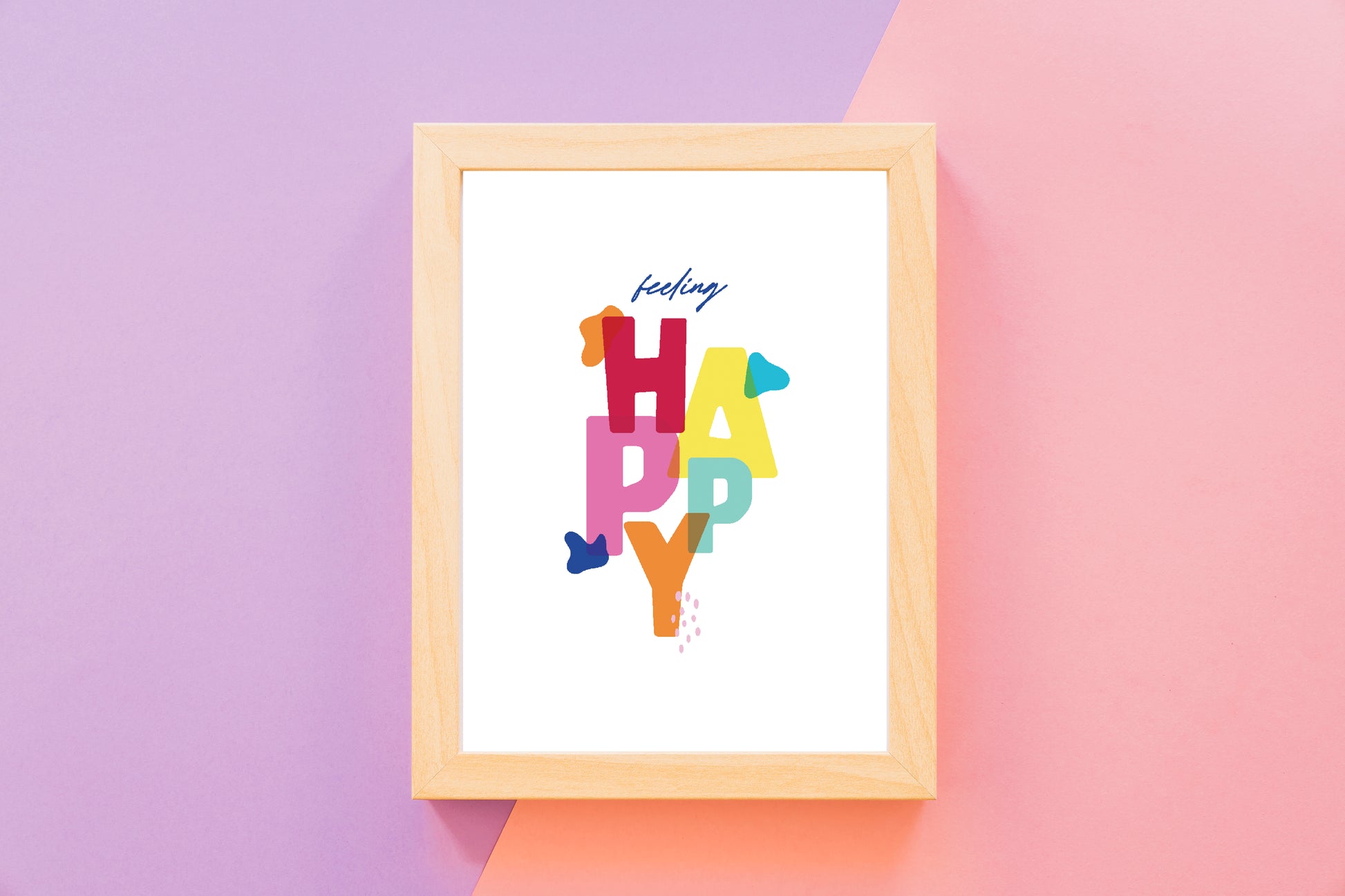 feeling happy mock up on a pink and purple background