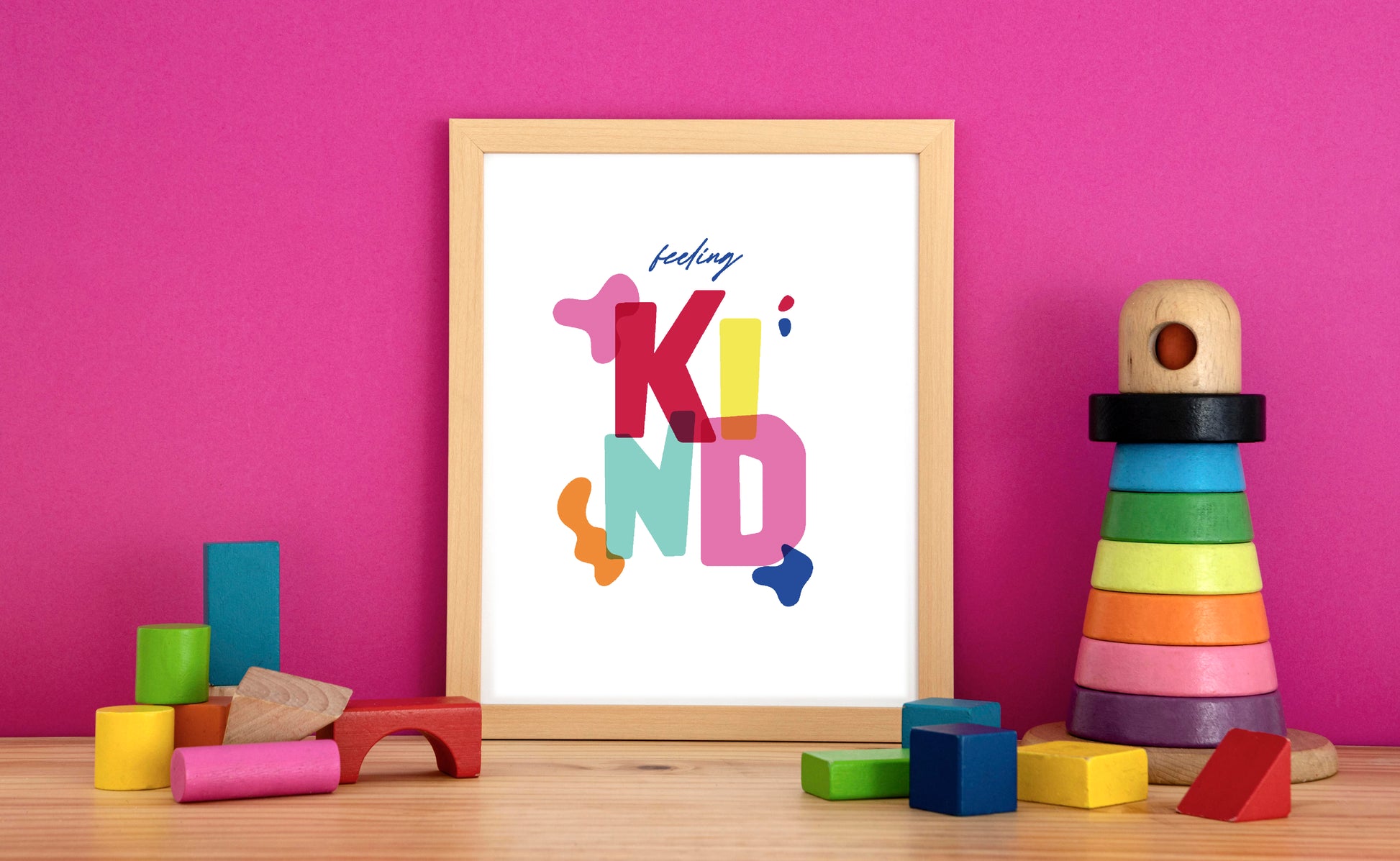 feeling kind mock up on a pink wall