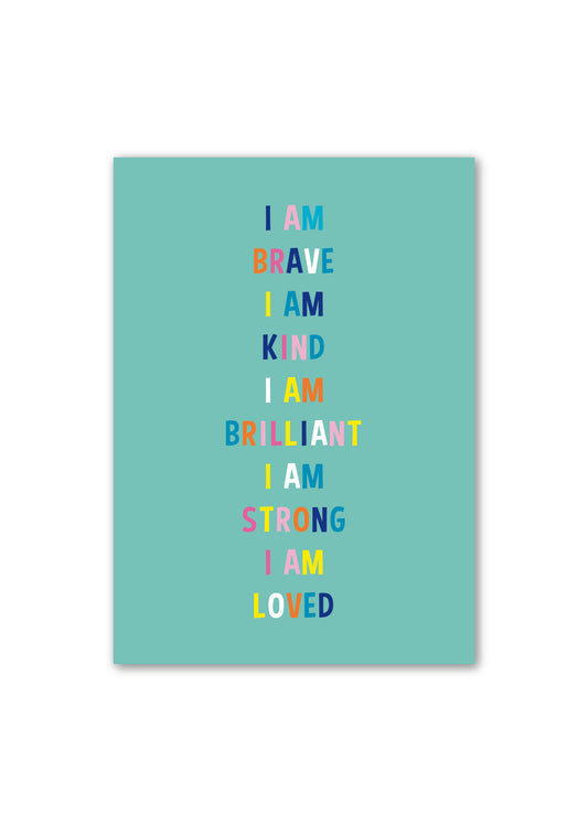 green affirmation poster with multi coloured text