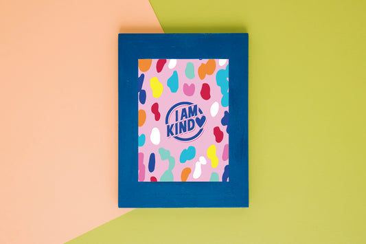 i am kind poster in pink with a bold pattern