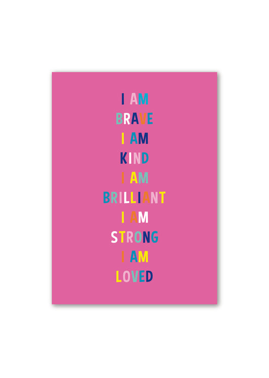 images of the pink affirmations poster with multi coloured text