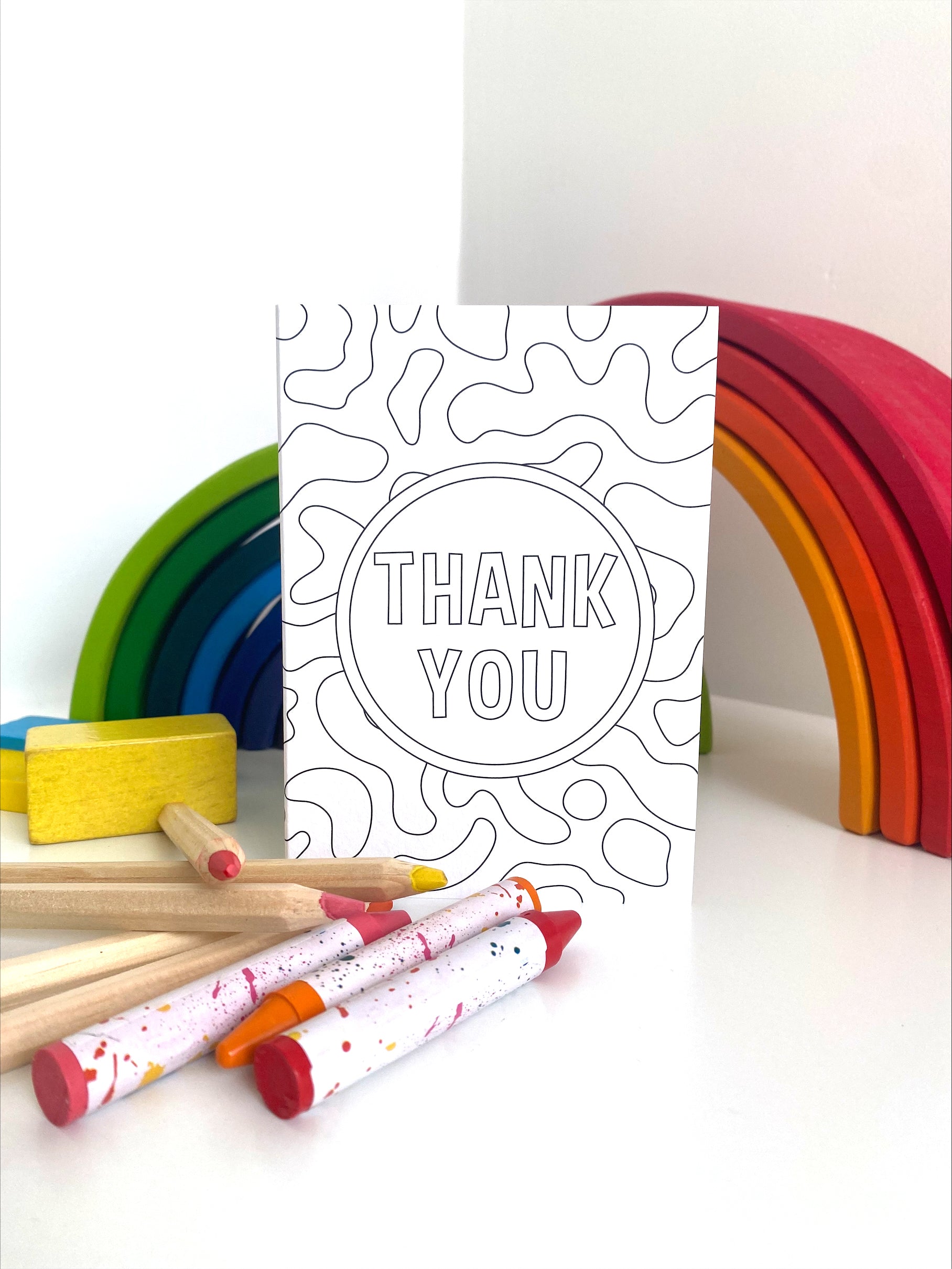 thank you colouring in card, a black and white thank you card to be coloured in.