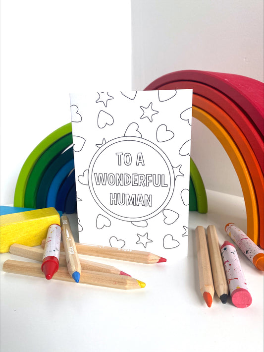 colour me in to a wonderful human card 